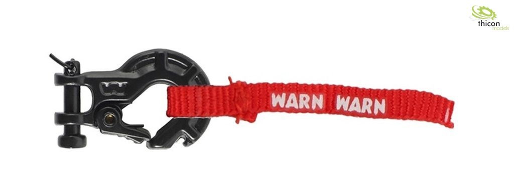 Black metal hook with safety catch and red warning tape