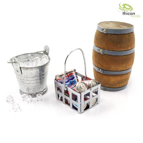 1:10/1:14 Camping Set 1 with wooden barrels, buckets and ice